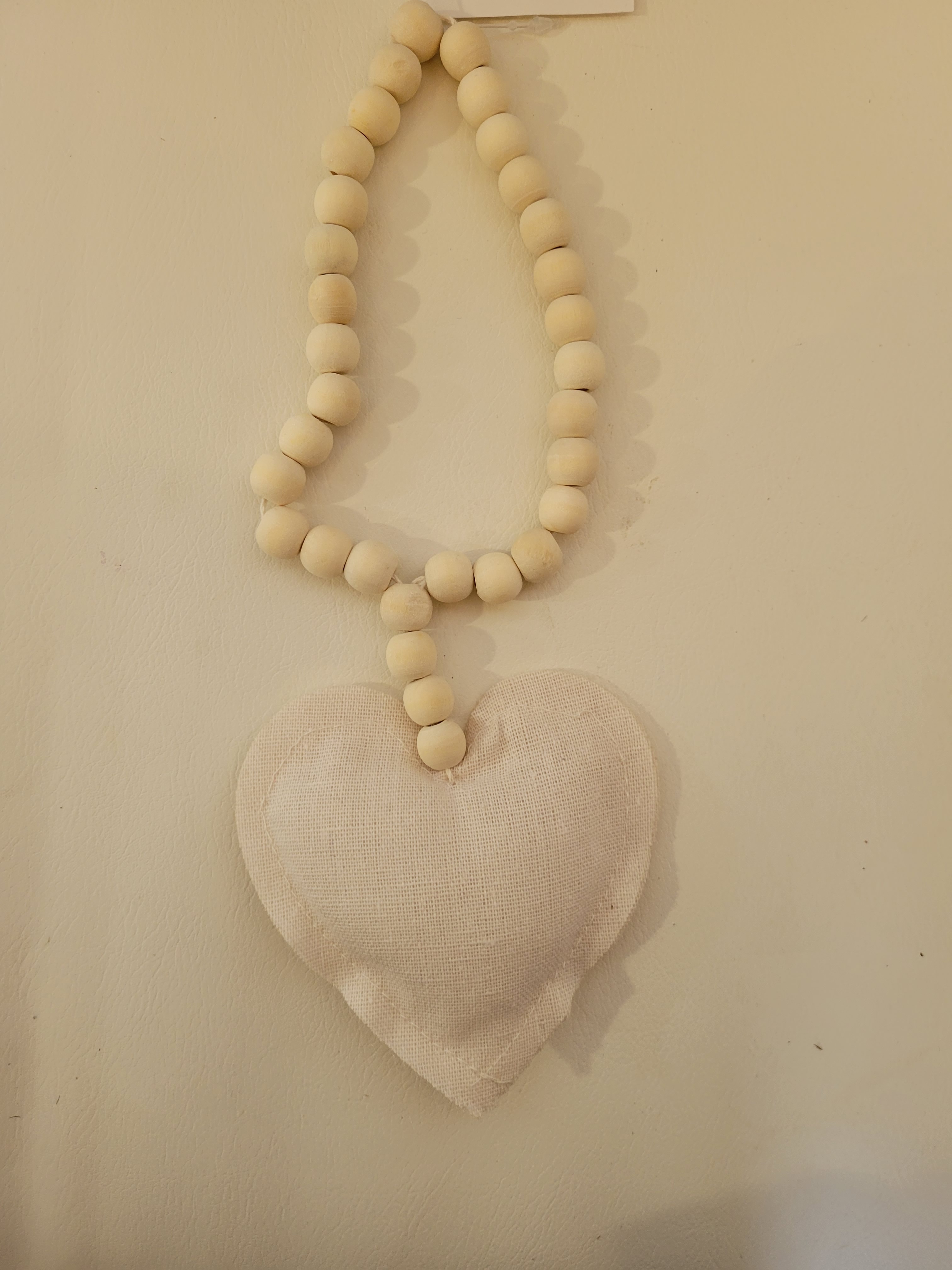 Natural Wood Beads Ring with Plush Linen Heart